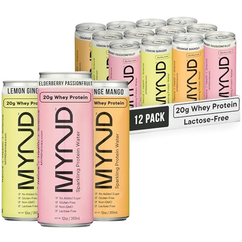 Image of MYND Sparkling Protein Water, Clear Protein Drink - 20g Whey Protein Isolate Per Can, 12 Pack - Lactose Free, Gluten Free, No Added Sugar - Ready-to-Drink Carbonated Protein Drinks - Variety Pack