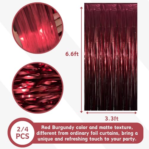 Image of Matte Burgundy Foil Fringe Tinsel Backdrop, 2 Pack, 3.3 x 6.6 Ft