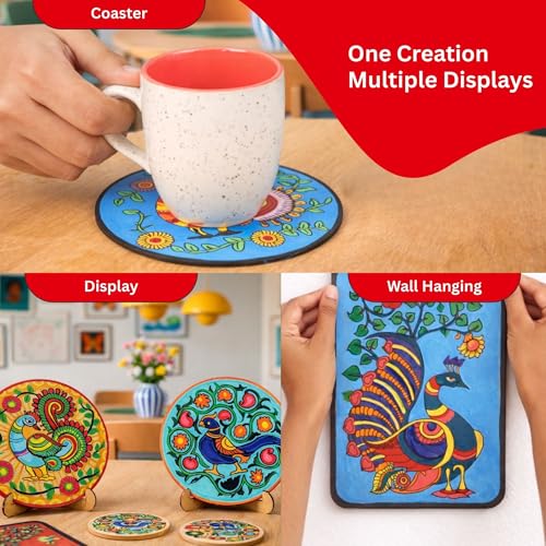 Image of Kores Kalamkari Art Kit for Kids (8-18 Years) | Traditional Indian Art DIY Kit | Paint 4 Coasters & 2 Wall Hangers | 40+ Elements | Creative & Educational Craft Set