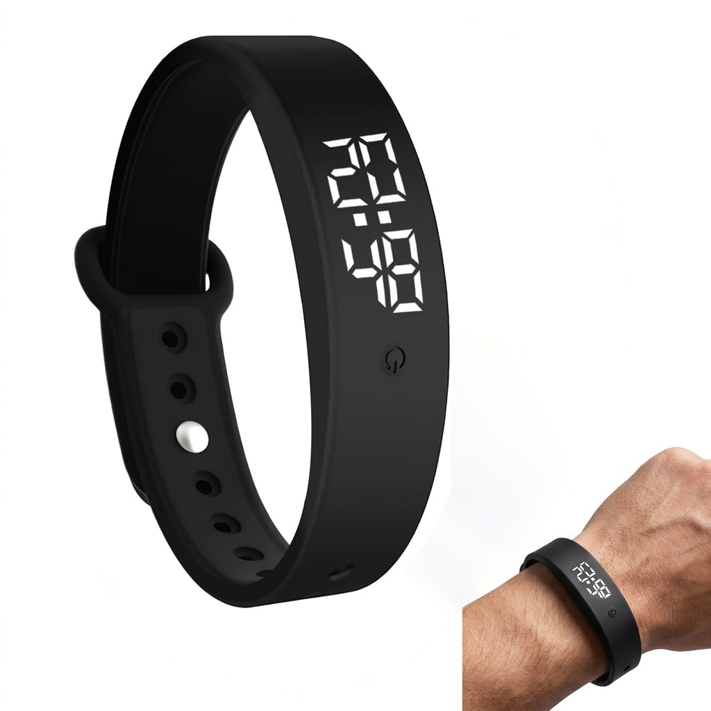 Silent Vibrating Alarm Wristband, Waterproof Vibrating Alarm Reminder Watch Temperature Measurement 10 Vibration Alarms Silent Watch for Hearing Impaired/Heavy Sleepers/Deaf/who with New Borns Black
