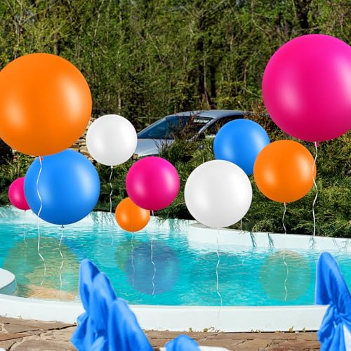 Image of Gejoy 24 Pcs Pool Giant Balloons 36 /24 /18 Inch Jumbo Large Big Latex Balloons Bulk with Ribbon for Pool Decorations Garland Arch Wedding Birthday Supply, Needs to Be Filled with Helium(Colorful)