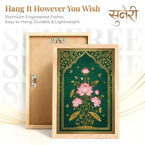 Image of Suneree Rajasthani Rani Lotus Flower Wall Art Painting | Set of 2 Framed Paintings | Mughal Indian Decor for Living Room Bedroom Home Office | (ART 7, 10x13 INCHES)