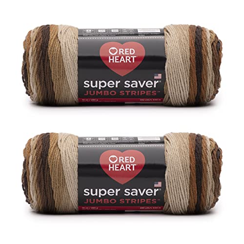Image of Red Heart Super Saver Jumbo Latte Stripe Yarn of 10oz /283g - Acrylic - 4 Medium (Worsted) - 482 Yards - Knitting /Crochet (Pack of 12)