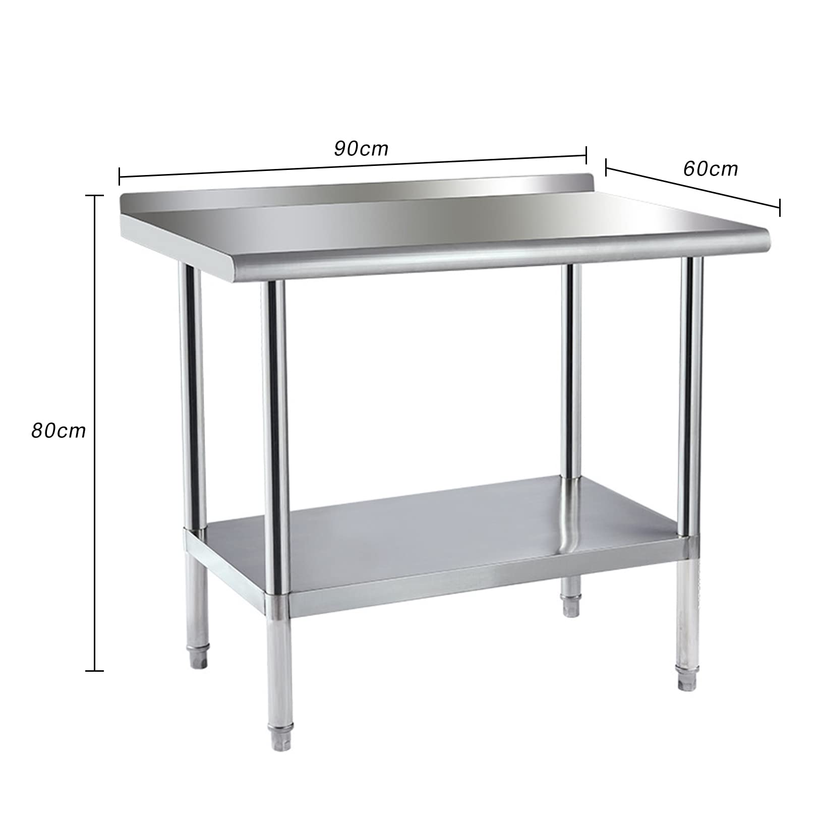 Mesa de Cocina de Acero Inoxidable, Mesa Comercial de 90 x 60 x 80 cm, con Mesa de preparación de Alimentos Pesados ​​Debajo del Estante Ajustable, Adecuada para la Cocina del Restaurante