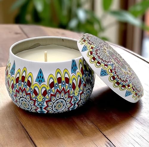 Image of Mandala Candle | Handcrafted Scented Wax Jar with Intricate Mandala Design | Spiritual Home Decor & Gift (Celestial Harmony Mandala)