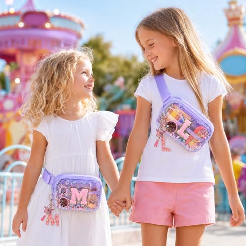 Image of Initial Fanny Pack for Girls - Belt Bag for Teens Kid Teen Girl Kid Birthday Gift Clear Purple L