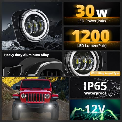 Image of Auxbeam 4 Inch LED Fog Lights for 2007-2018 Jeep Wrangler JK JKU, 30W Round Fog Lights with Halo DRL & Amber Turn Signal for Jeep TJ 1997-2006, DOT Approved, Pair