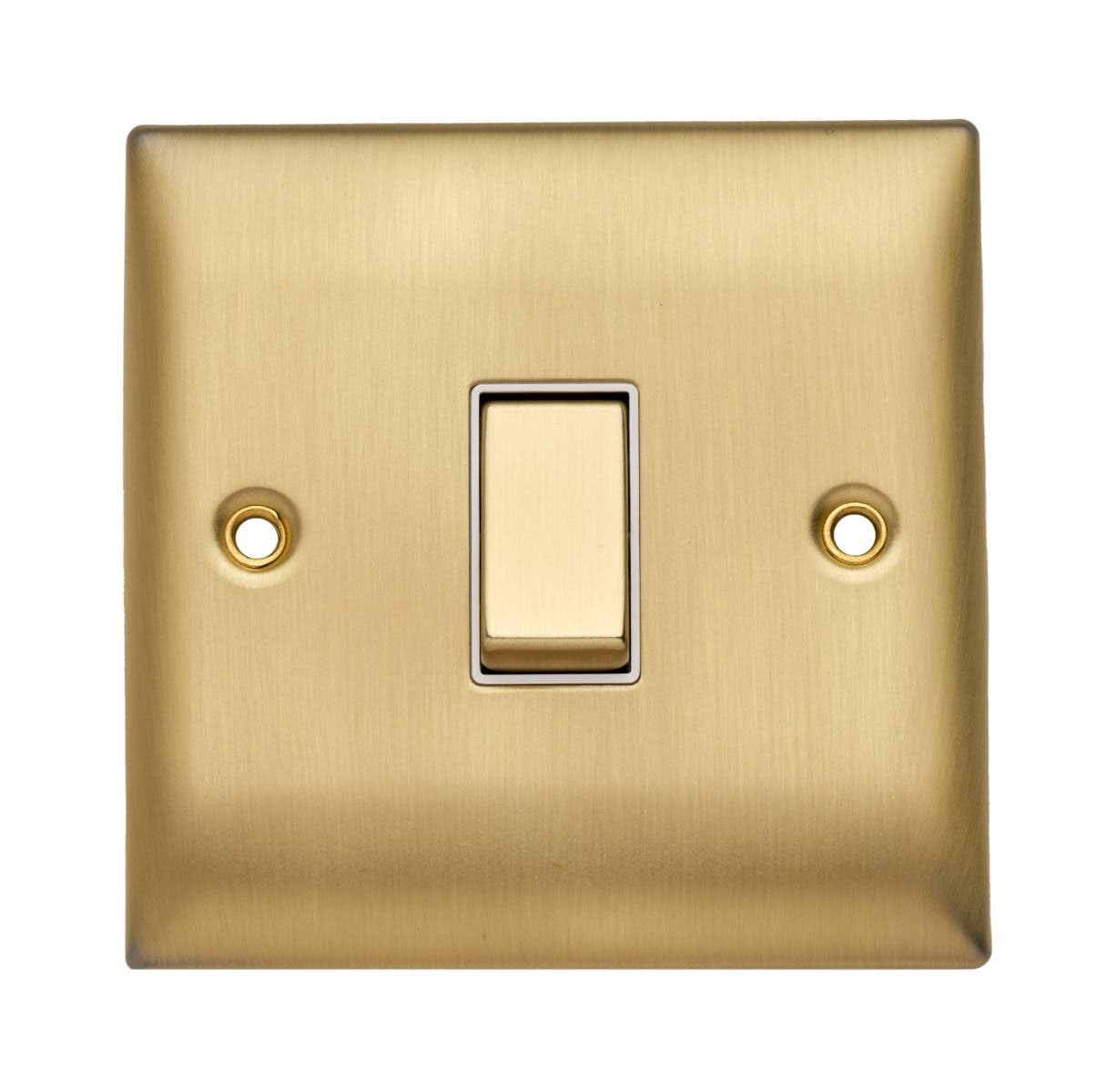 Britelite Single Light Switch - Brushed Brass Finish 1 Gang 2 Way On/Off Control, Premium Zinc Material Electrical Rocker for Modern Home Decor, Easy Installation with Fixings Included