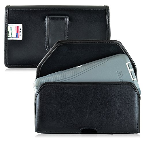 Turtleback Holster Made for Motorola Droid Turbo 2 with OB Defender or Bulky Cases, Black Belt Case Leather Pouch with Executive Belt Clip Horizontal