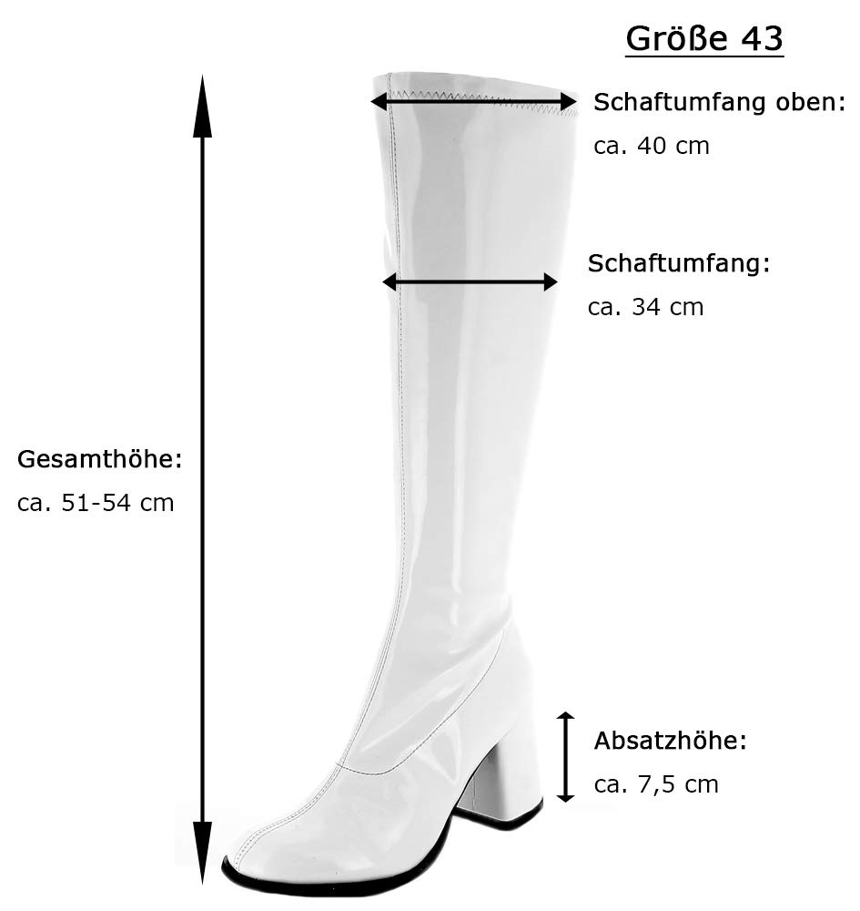 Das Kostümland Gogo Damen Retro Lackstiefel - Tolle Schuhe zur 70er 80er Jahre Disco Hippie Mottoparty - SCHMALER SCHAFT