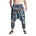 BOTCAM Haremhose Herren Baggy Hose Sommer Casual Hippie Druck Hängende Schritthose Baumwolle Leinen Freizeithose Fitness Yoga Goa Tanz Strandhosen Pilates Sarouel Lose Aladinhose Pluderhose