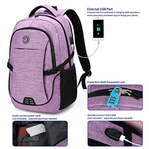 SOLDIERKNIFE Durable Waterproof Anti Theft Laptop Backpack Travel Backpacks Bookbag with usb Charging Port for Women & Men School College Students Backpack Fits 15.6 Inch Laptop Purple - Image 3