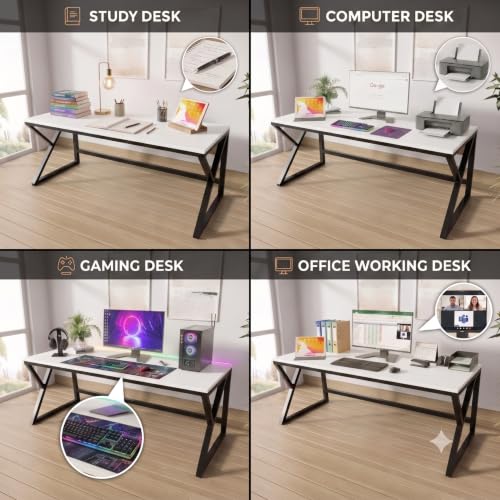 Image of Riyan Luxiwood Alden Computer Table in Engineering Wood for Home & Office, Simple Style Desk, Scratch Resistance Surface, Easy to Assemble, Study Table for Kids (Size- 90 X 60 X 75 Cm) - White