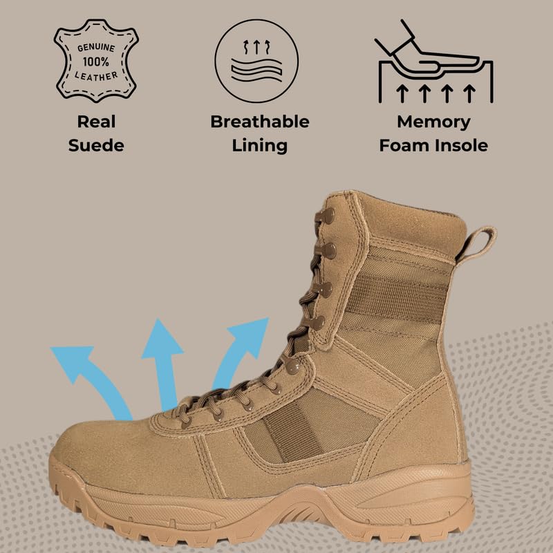 Patriot Military Tactical Work Boots 8" Lightweight Leather Comfortable All Day Use Hiking Motorcyle Boots for Men and Women with Memory Foam Insole and Ankle High Protection3