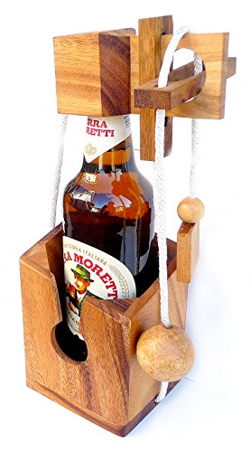 Logica Spiele Art. Niet voor alcohol – flessenhouder van edelhout – moeilijkheidsgraad 3/6 – collectie Leonardo da Vinci - Afbeelding 3