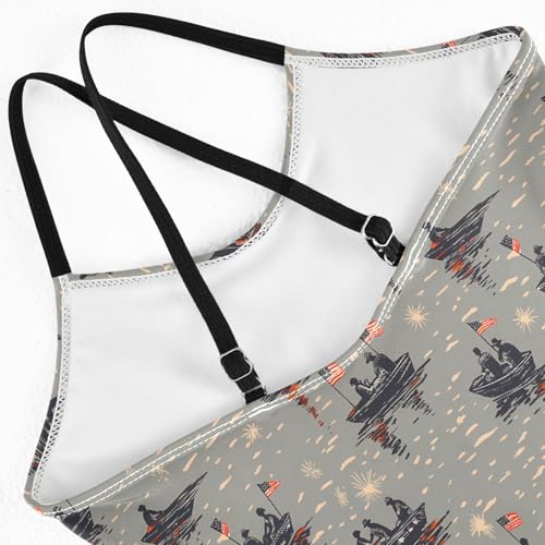 senya Girls Swimsuits One-Piece Swimwear Tie Bathing Suit Beach Summer Round Neck 7-8T Boat American Flag Pattern4