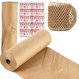 Dexpally Wabenpapier Rolle Honigwaben Verpackungspapier 30cm x 50m Braun Verpackungsrolle für Versand und Umzüge Zerbrechliche Gegenstände, Luftpolsterfolie Alternative