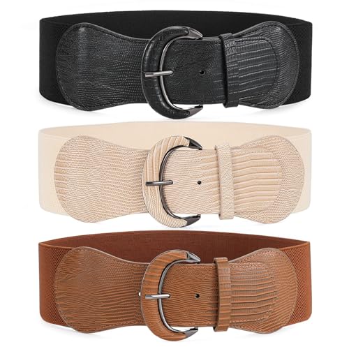 SUOSDEY 3 Pack Women Wide Elastic Waist Belt Vintage Stretchy Belt Waistband for Ladies Dresses