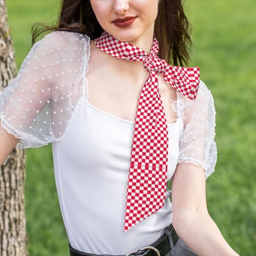 Red Checkered White Squares Print Bandanas Scarf For Women Lightweight And Fashion Neck Head Scarves4