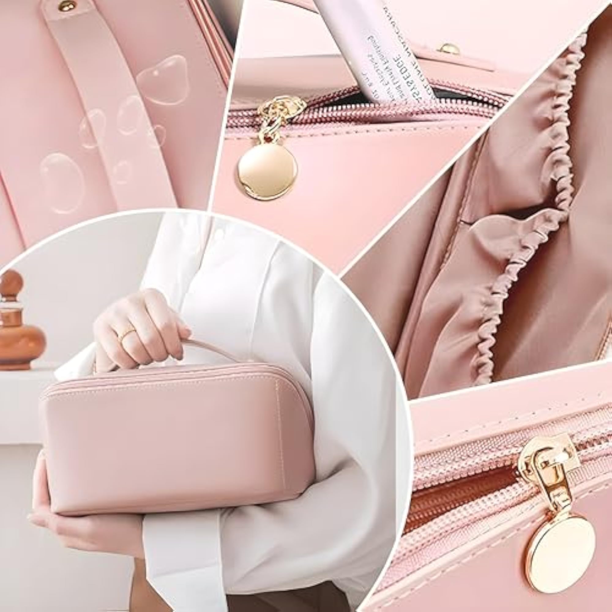 Multifunctional Leather Makeup Organizer Bag for Girls