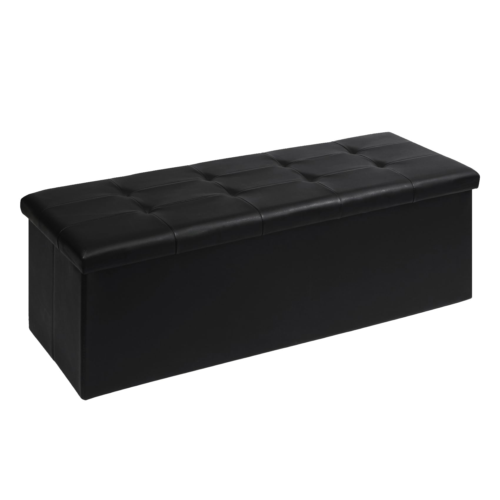 Bonlife End of Bed Storage Bench,Folding Ottoman Seat Rest,Large Toy Chest Box Faux Leather Footstool for Living Room,Black,110x38x38cm — image 1