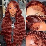 28 Inch Reddish Brown Lace Front Wigs Human Hair 13x4 HD Transparent Body Wave Lace Front Wigs Human Hair Pre Plucked Auburn Glueless Colored Frontal Wigs Human Hair