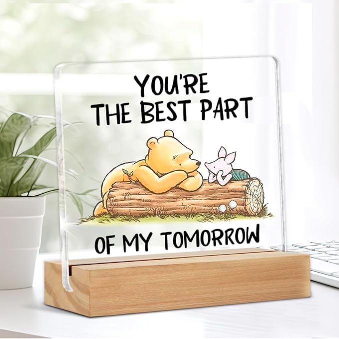 Bs amor Winnie the Pooh Decor - Adorable Winnie the Pooh Gifts for Best Friends, Desk Decor Gift for Women Men Boy Girl, You're the Best Part Acrylic Office Home Signs Decorations 5 x 4 Inches-image-49