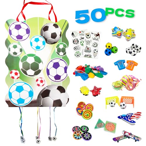 MANLOZ Piñata de Fútbol Infantil - Pack 50 Juguetes y Relleno - Cumpleaños