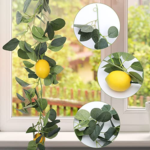Fqqwee 76.8 Inch Artificial Lemon Greenery Garland Faux Spring Summer Eucalyptus Garland With Lemons Fake Fruit Vine Garland Wreath For Front Door Wall Table Kitchen Home Wedding Decor #TOP6