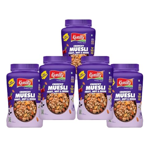 Image of Kwality Muesli Fruit, Nut & Seeds, 87% Multigrain, Wheat, Corn, Oats, Brown Rice, High in Fibre, Iron and Protein1Kg x 5 [Pack of 5]