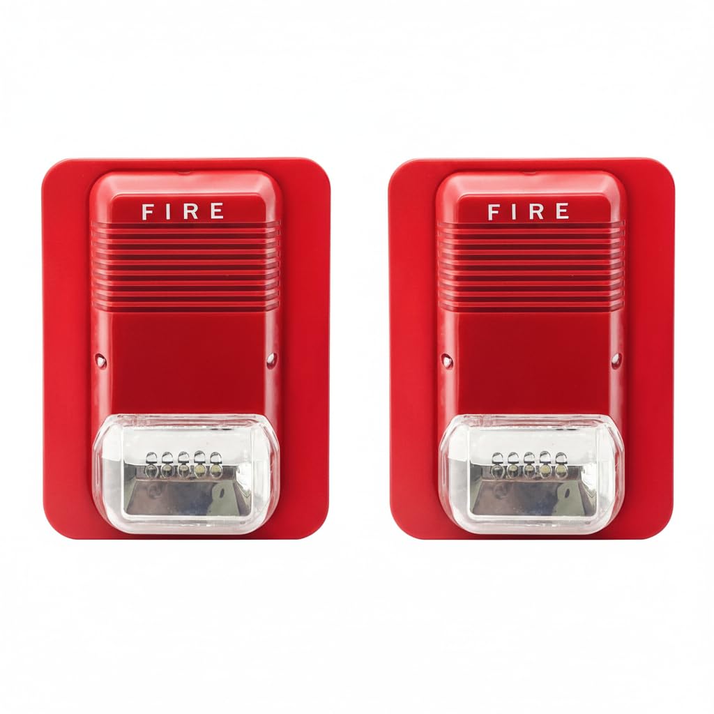 ire Alarm Sounder with Flashing Strobe Light – Loud 110dB Siren & LED Beacon | Emergency Fire Alert System for Home, Office, Warehouse | Wall Mounted Safety Alarm-Pack of 2 (2)