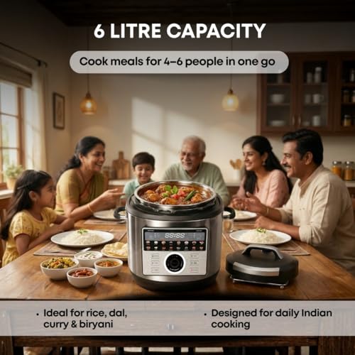 Image of Libra 6L Electric Pressure Cooker, 19-in-1 Digital Multi Cooker with 304 Stainless Steel Inner Pot, 1000W, 10 Layer Safety, One Touch Pressure Release, Delay Timer & Keep Warm for Rice, Dal, Biryani