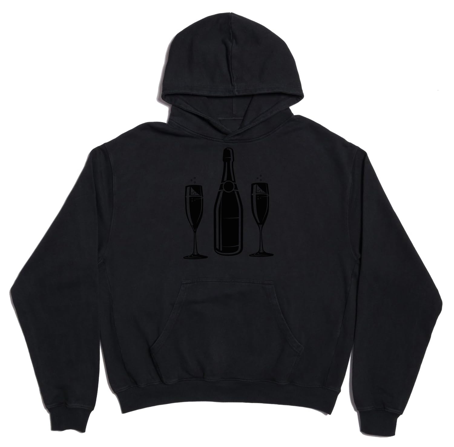 Szampan i kieliszki do wina sztuka unisex oversize ciężka mieszanka bawełny bluza z kapturem czarna mała