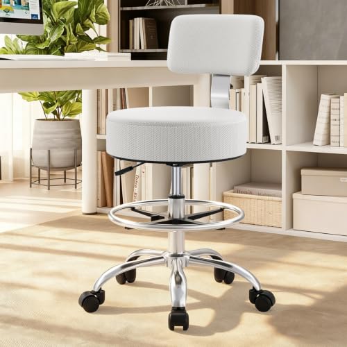 Image of Office Drafting Chair with Footrest, Tall Height Adjustable Stool with Back Support, Heavy Duty Rolling Stool Chair with Wheels for Office Home Kitchen Bar Shop Guitar Studio Vanity, Gray
