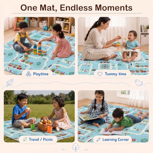 Image of StarAndDaisy Baby Play Mat for 0 to 2 Years, 6mm Thick Foldable XPE Baby Mats for Floor, Reversible Cushioned Mat for Kids Playing, Lightweight & Portable Playmat, 149 x 178 cm