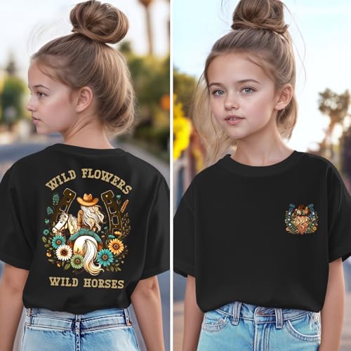 Girls Western Shirt Cowgirl Shirts Kids Cowboy Tshirt Rodeo Girl Horse Riding Shirt Country Concert Wild Flower Tops4