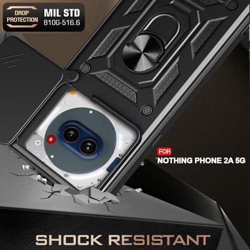Image of AESTMO Tough Armor Nothing Phone 2A Bumper Back Case Cover | Ring Holder & Sliding Camera Shield Cover | 360 Degree Protection Back Case Cover Nothing Phone 2A (Black)