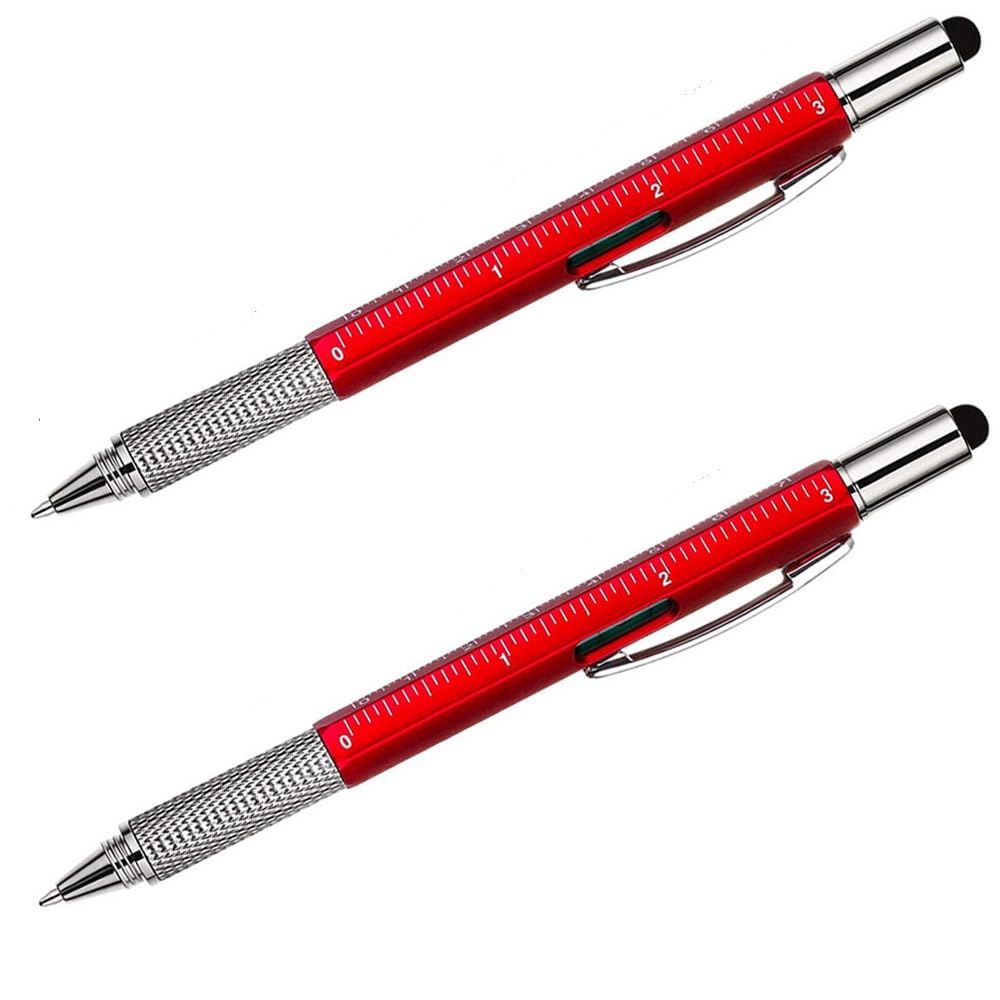 Bolígrafo Táctico Multifuncion 6 en 1, Gadget, Regalos para Hombres, Día del Padre, Cumpleaños, Presentes para Homem, Ideas Originales para Padre (Rojo)
