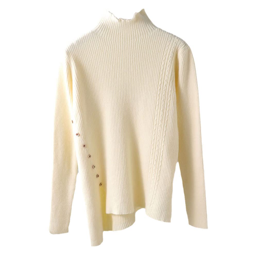 Caldo delle Donne Maglioni Spessa Donna Maglione di Lana Pulsante Femminile Donne Spessa Femminile All, Beige, Taglia unica