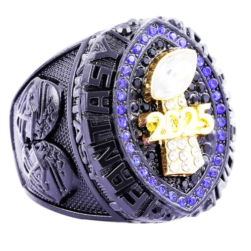 Image of 2025 Fantasy Football Championship Ring | Heavy FFL Champion Trophy Ring | Gold Silver Tone Plated Award Trophy for Fantasy Football League Winner