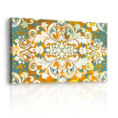 kiojsye Mandala Wall Art Teal Blue Boho Geometric Flower Canvas Prints Picture Bathroom Wall Decor Abstract Orange Floral Painting Home Decoration for Bedroom Office Living Room Artwork 12x16