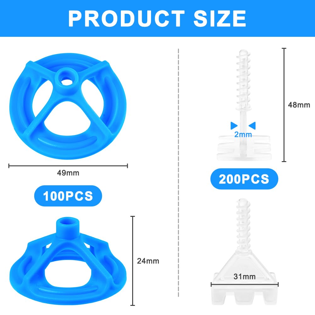 Flintronic Tile Leveling System 2mm, 100PCS Resuable Screw Hat with 200PCS 2mm Tile Leveling Spiral Base - Image 2