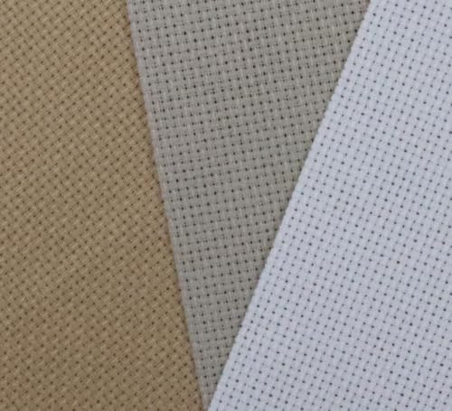 Image of KCS 3 pc of 15 inch x 18 inch(38cmx45cm) 16 Count Cross Stitch Cotton Aida Cloth Needlework Rolled Fabric Box,16CT,Khaki+Pearl Grey+White