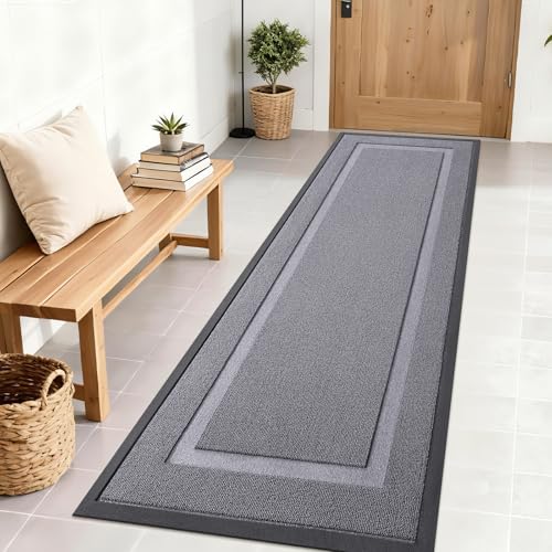 Image of OLANLY Front Door Mat Indoor Outdoor Entrance, Waterproof All-Season, All-Weather Doormat, Sturdy Natural Rubber, Low Profile, Easy Clean Patio Porch Entryway Mat, 71x23, Classic Gray