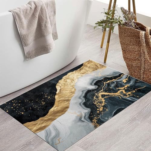 Tapis de porte intérieur entrée marbre gris or antidérapant - 4