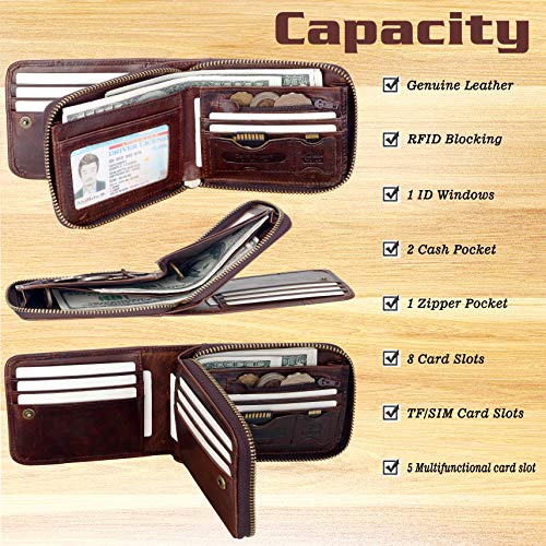 Admetus Men's Genuine Leather Bifold Zip-around Wallet with Elegant Gift4