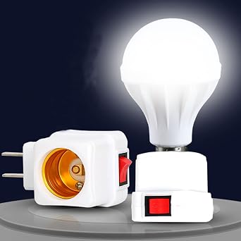 E26/E27 Socket Extension Adapter, Plug in Light Bulb Socket with On/Off Switch, Convert Outlet to Screw Base Bulb Socket Extender. 2-Pack