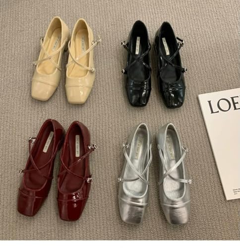 Women's Ballet Flats Shoes Casual Basic Flats for Women Summer Solid Buckle Strap Shallow Ladies Shoes Square Toe4