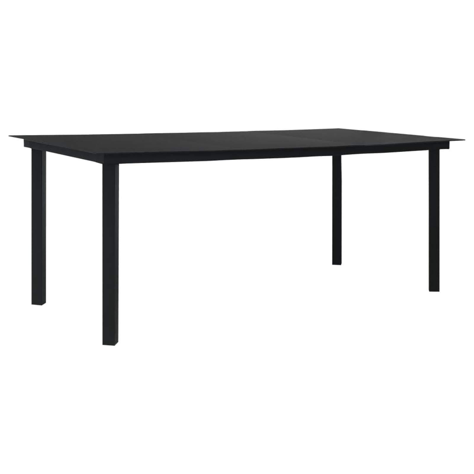 Table de jardin noire 190x90 cm en acier et verre pour repas en plein air