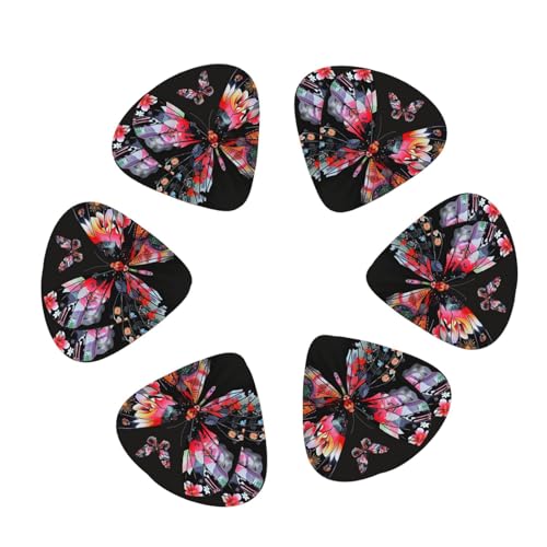 収納ボックス付きギターピック 12個パック かわいい蝶柄プリント ギタープレクトラムユニバーサルアクセサリー (0.46mm、0.71mm、0.96mm)